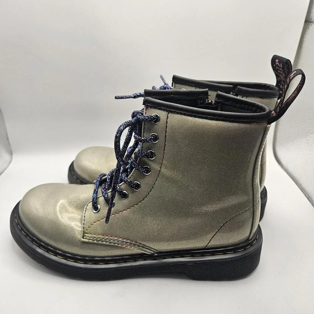 Dr Doc Martens Kids Gold Glitter Combat Grunge Alt Grunge Punk Boots 1460J Sz 3
